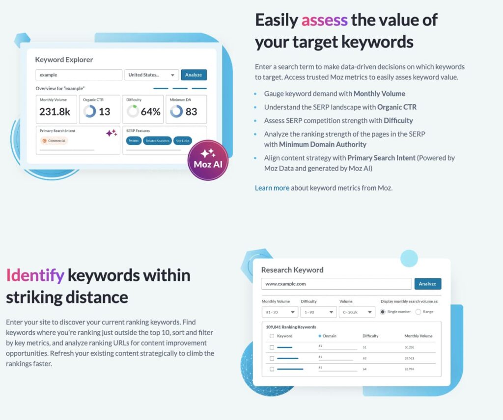 Moz keyword explorer