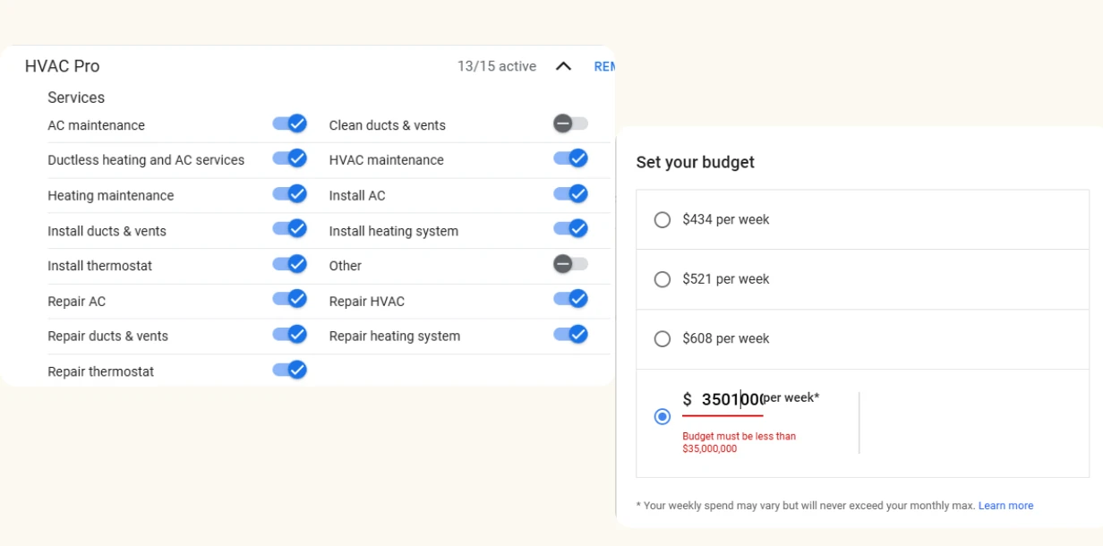 HVAC Google Local Services ads